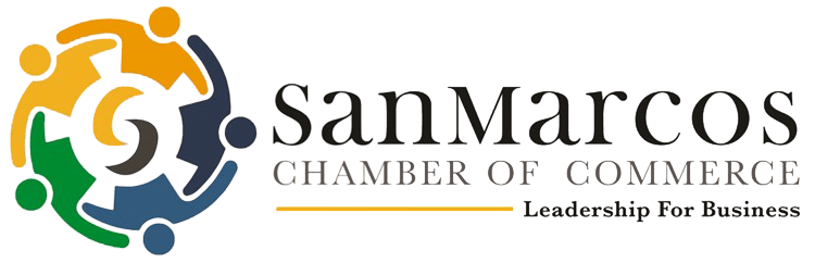 San Marcos Chamber of Commerce logo with abstract people in a circle next to text; Stellar Orthodontics in San Marcos, CA.